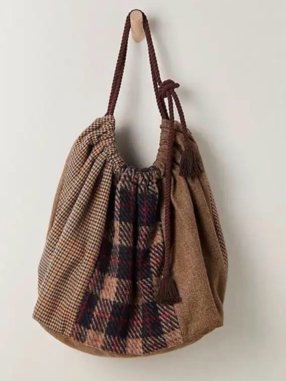 Free People Harrison Hobo Slouchy Bag in‎ Multi Check plaid NWT! Sold out online